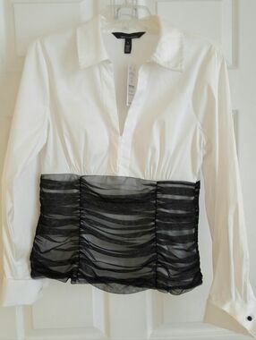 WHBM Long Sleeve Pleated Keyhole Blouse SIZE 8
